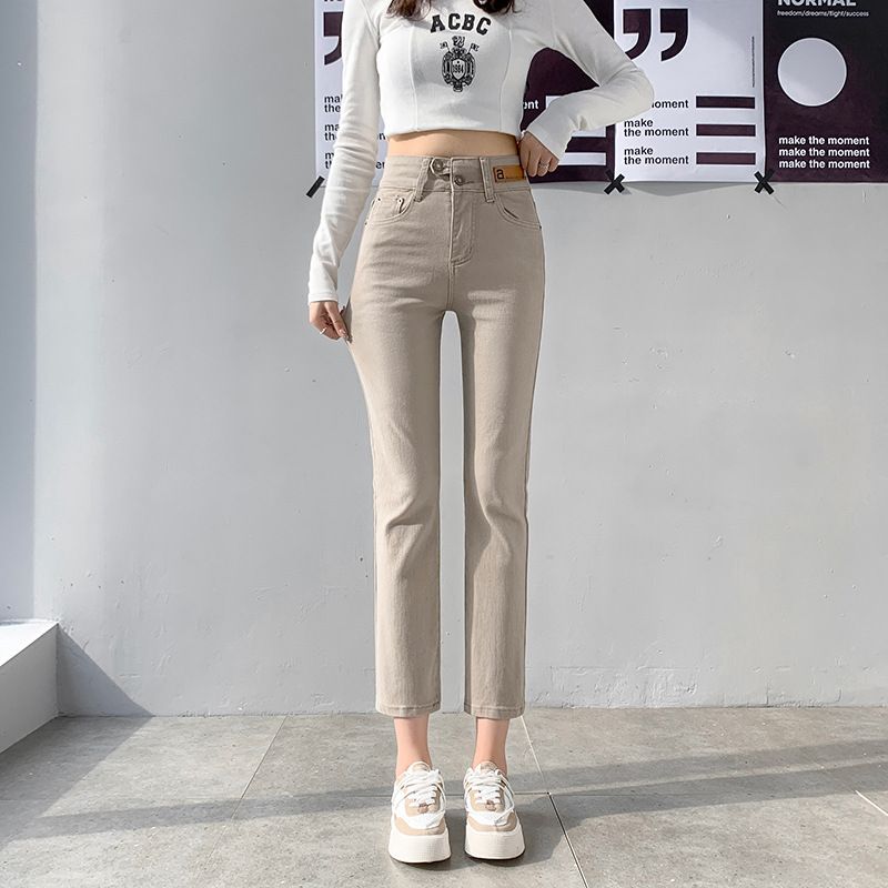 Dame Jeans Med Lige Ben Høj Talje Grå Cropped