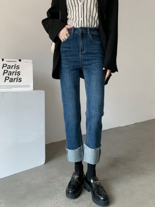 Dame Jeans Med Manchetter Slim Fit Lige Elastik