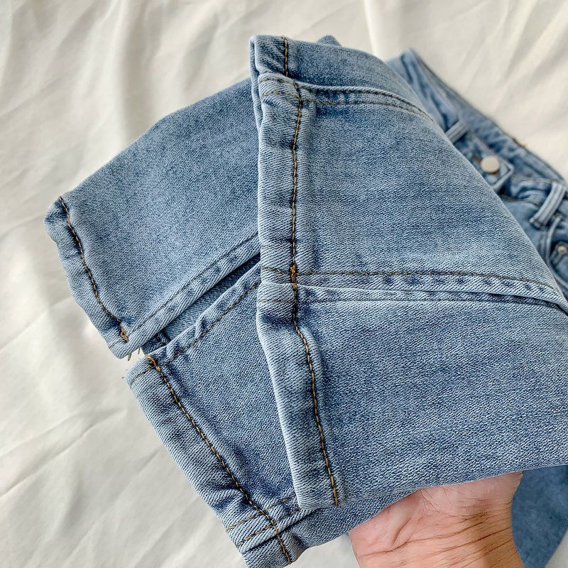 Dame Jeans Retro Højtalje Lige Slim Fit Elastiske Slid Flared Bukser