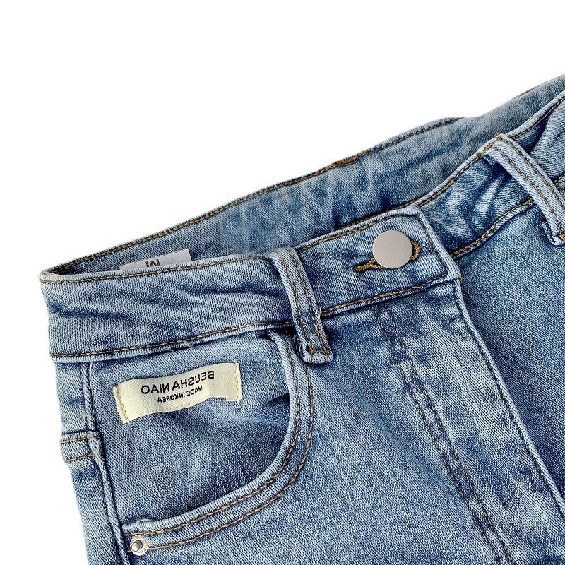 Dame Jeans Retro Højtalje Lige Slim Fit Elastiske Slid Flared Bukser