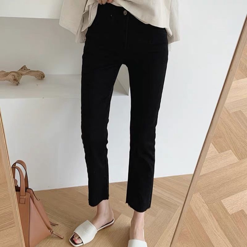 Dame Jeans Stretch Lyseblå Lige Beskåret Rå Kanter