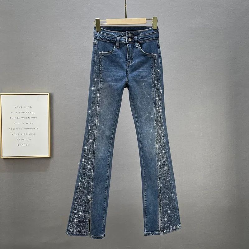 Dame Jeans Trendy Høj Talje Slim Fit Hot Diamond Slids