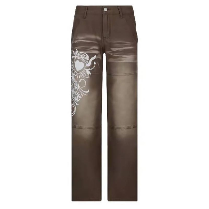 Dame Jeans Trendy Print Løse Brede Ben
