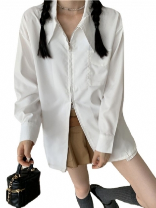 Dame Langærmet Skjorte Temperament Top Layered Point Collar Shirt