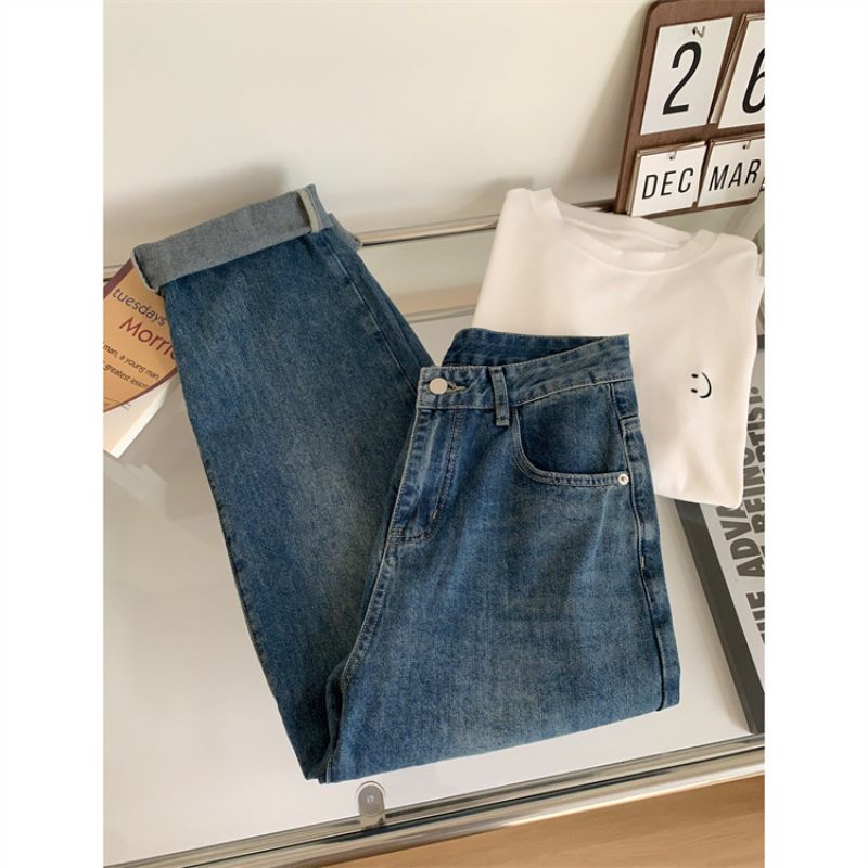 Dame Løse Uformelle Straight Jeans Denim