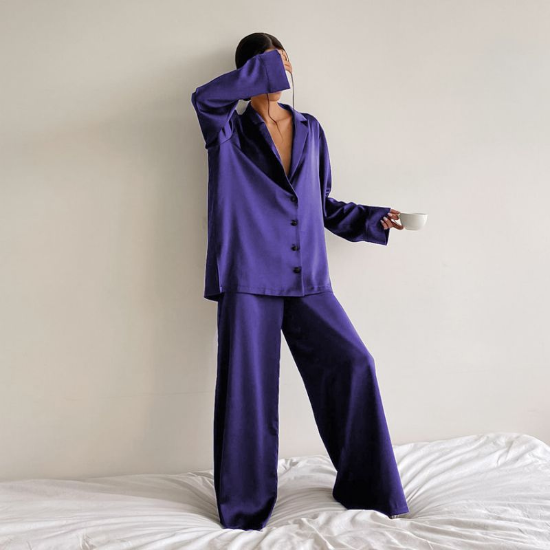 Dame Loungewear Langærmet Jakkesæt Skjorte Tynde Bukser Todelt Sæt