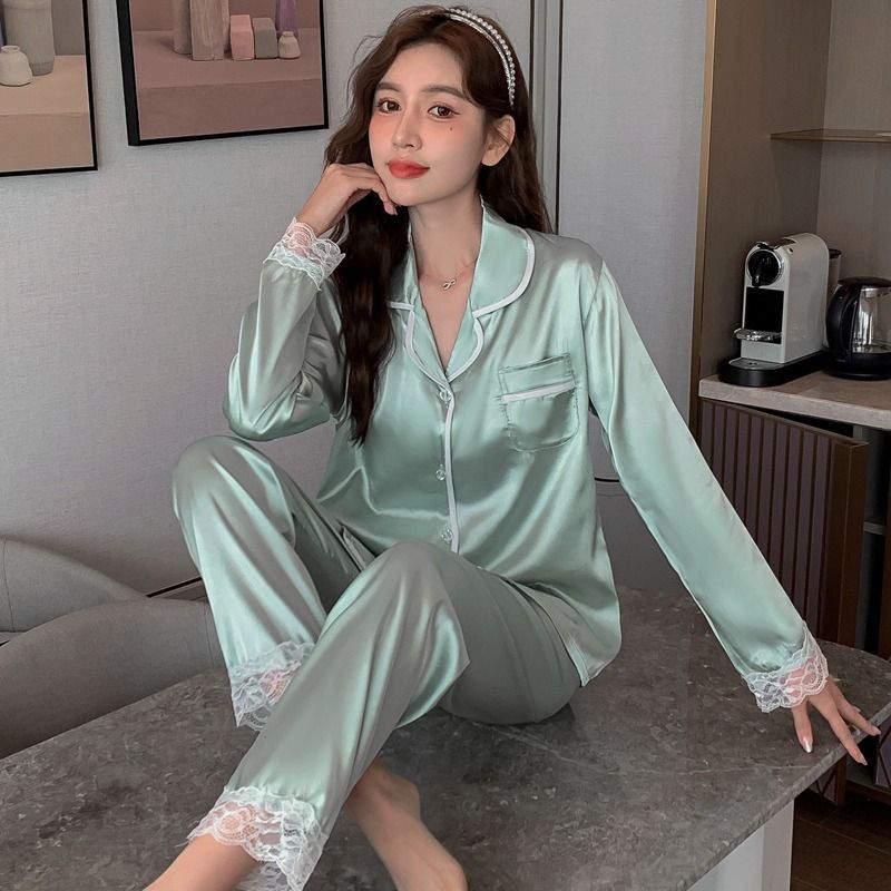 Dame Pyjamas Langærmede Tynd Blonde Hjemmetøj