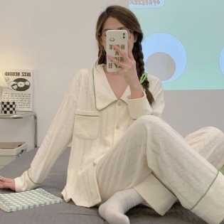 Dame Pyjamas Loungewear Jacquard Bomuld Casual Langærmede Jakkesæt