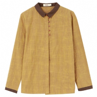 Dame Shirt Lapel Check Langærmet Retro Tynd Sektion