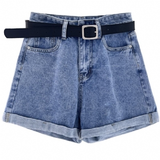 Dame Shorts Med Brede Ben Tynd Højtaljet Denim