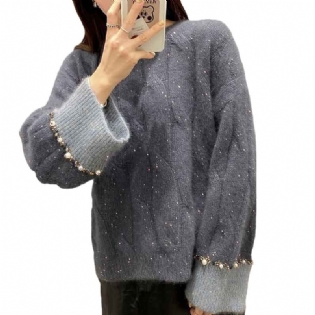 Dame Sweater Efterår Og Vinter Ny Stil Tung Industri Perlestrikket Top Kvinder