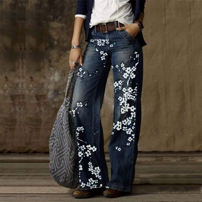 Damejeans Vintage Fashion Casual Lige Brede Ben