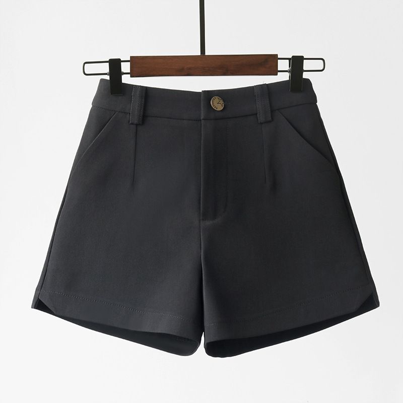 Dameshorts Højtaljet Bredt Ben Sort Tynd Casual