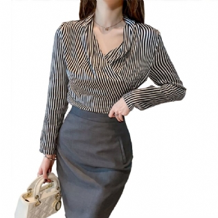 Dameskjorte Temperament Stribet Top Slim Fit