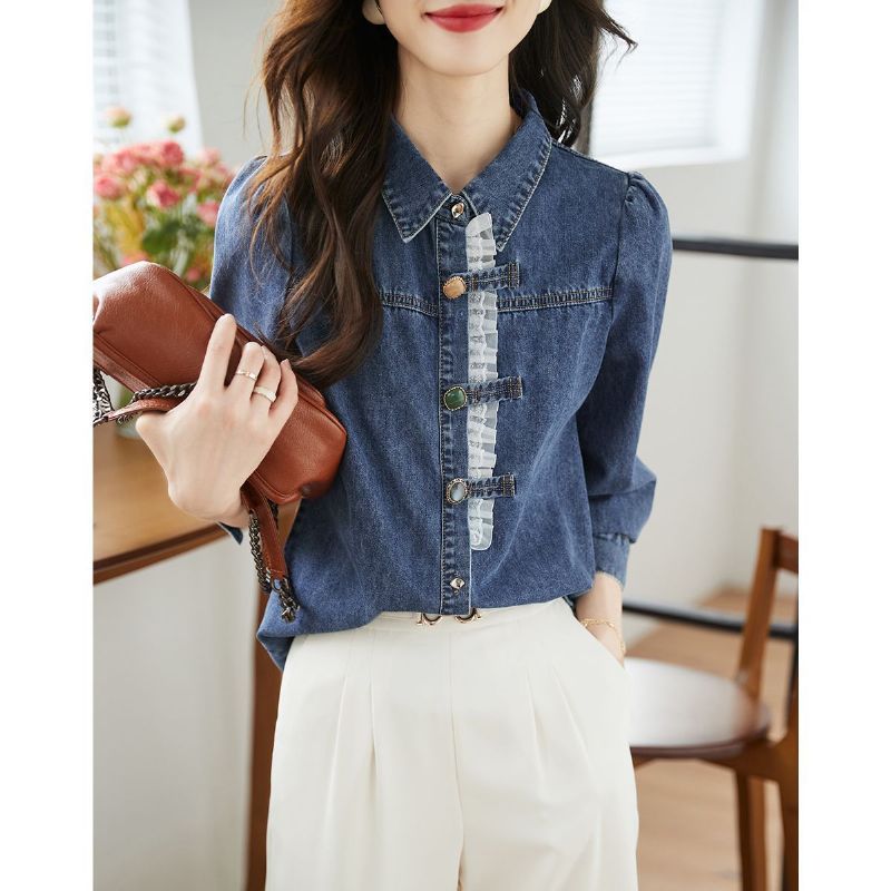 Denim Dameskjorte New Fashion Casual