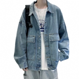 Denim Jakke Mænd Løse Store Lomme Arbejdstøj Trend