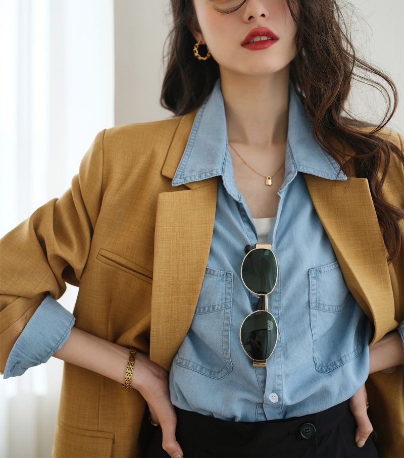 Denim Skjorte Dame Retro Temperament Toppe
