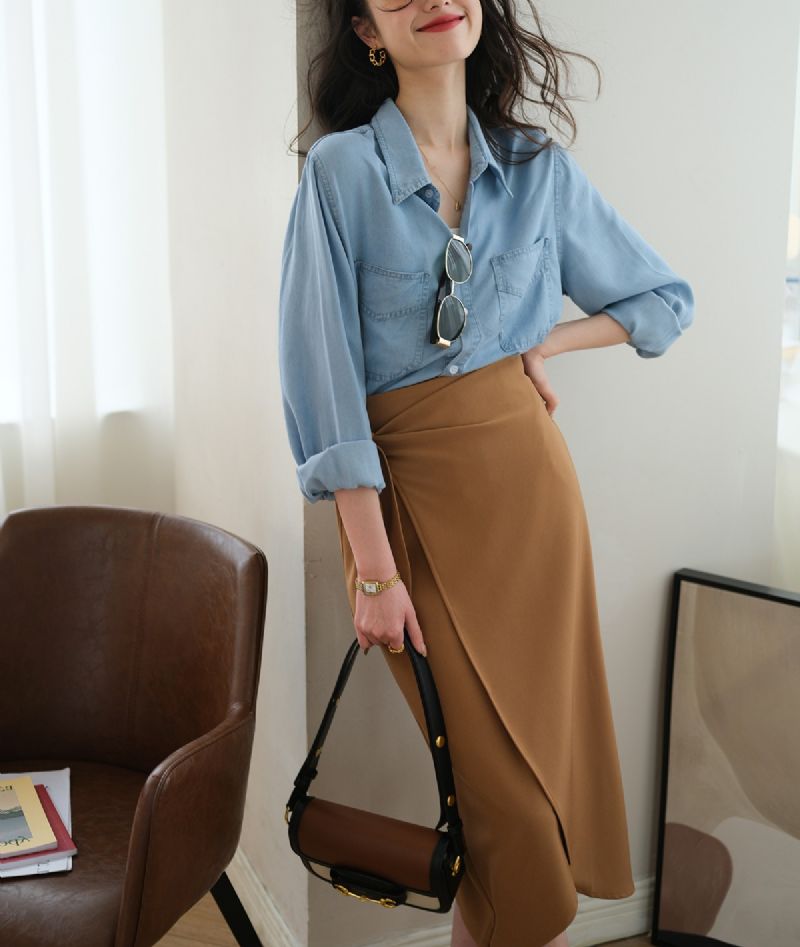 Denim Skjorte Dame Retro Temperament Toppe