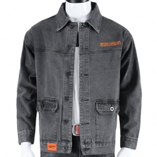 Denimjakke Mænd Trend Casual Lapel Workwear-jakke