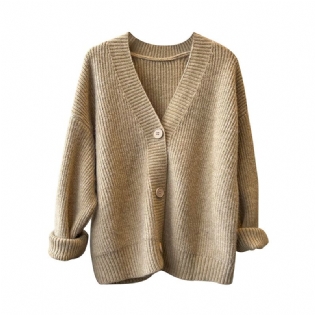 Dobbelt V-hals Løs Cardigan Sweater Dame 2023 Forårsny Baglomme