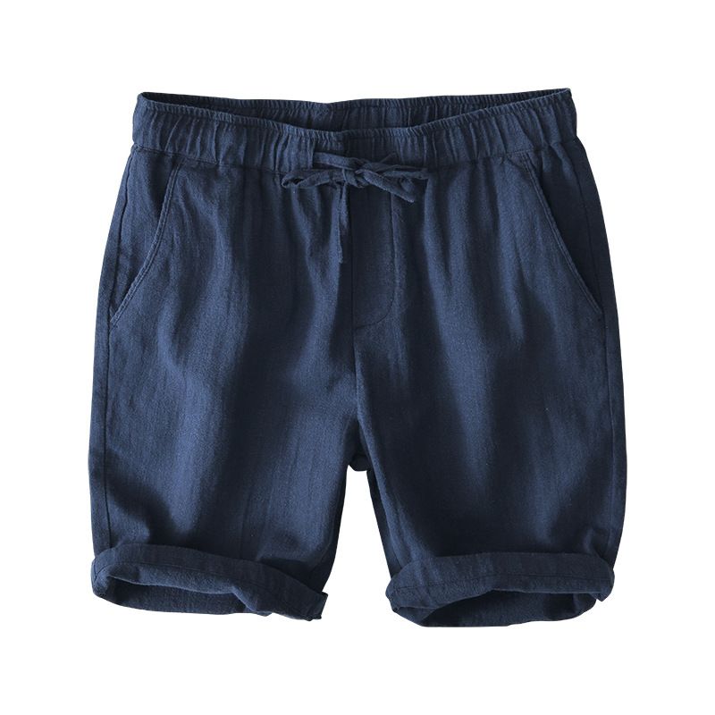 Elastisk Snøre Afslappet Shorts Mænd Sommer Strand Løs Bomuld Linned Beskåret Bukser