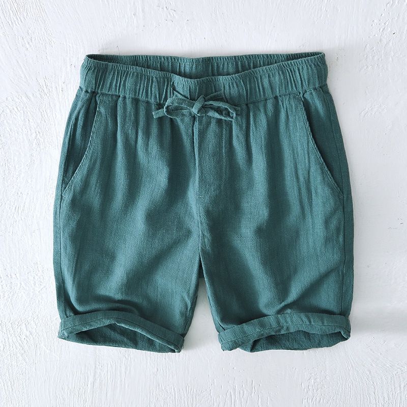 Elastisk Snøre Afslappet Shorts Mænd Sommer Strand Løs Bomuld Linned Beskåret Bukser