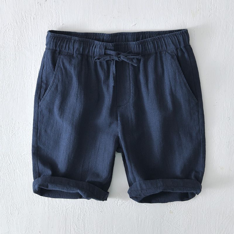 Elastisk Snøre Afslappet Shorts Mænd Sommer Strand Løs Bomuld Linned Beskåret Bukser