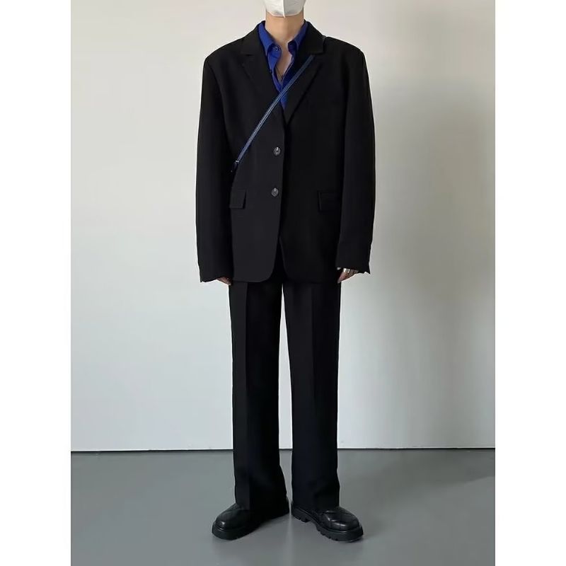 Elegant Black Jacket Herre Blazere Loose Fit Trend