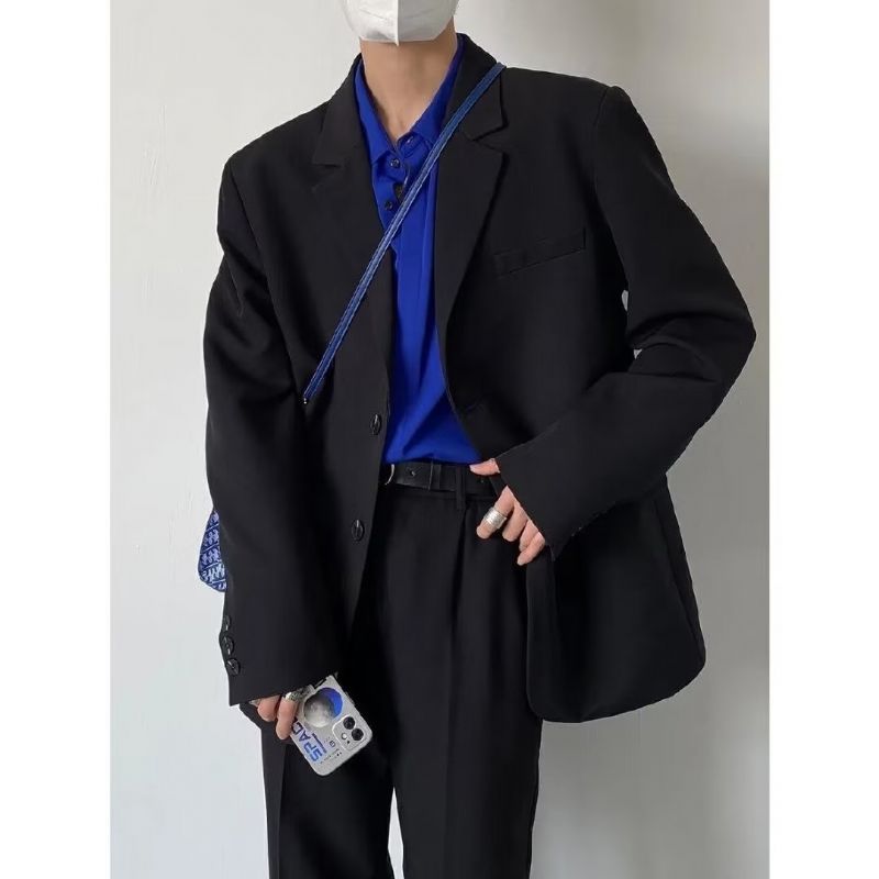 Elegant Black Jacket Herre Blazere Loose Fit Trend