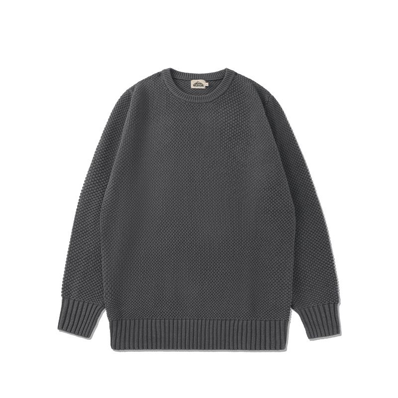 Ensfarvet Rundhalset Sweater Herretrøje Løs Pullover