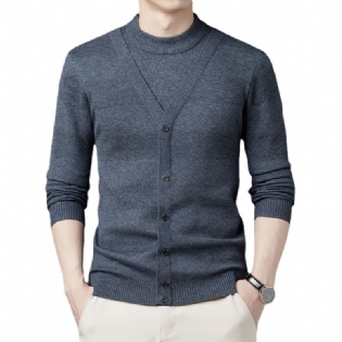 Fashion Falsk Todelt Strik Til Mænd 2023 Ensfarvet Varm Casual Slim Fit Sweater