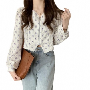 Firkantet Hals Blomsterskjorte Dame Cropped Top