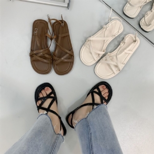 Flade Sorte Sandaler Damesko Nye Sommer Retro Romerske Sko