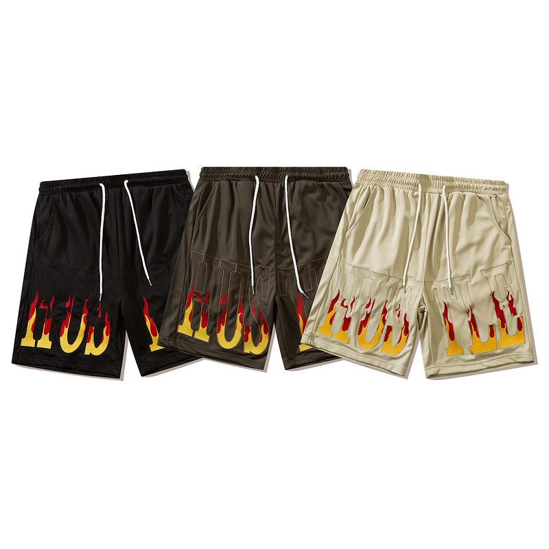 Flamme Bogstaver Broderi Casual Shorts Mænd Løs Sport Fem Points