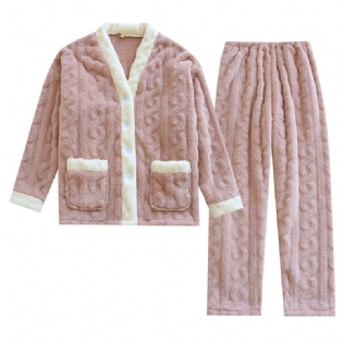 Flanell Pyjamas Damesæt Varm Koralfleece Hjemmetøj