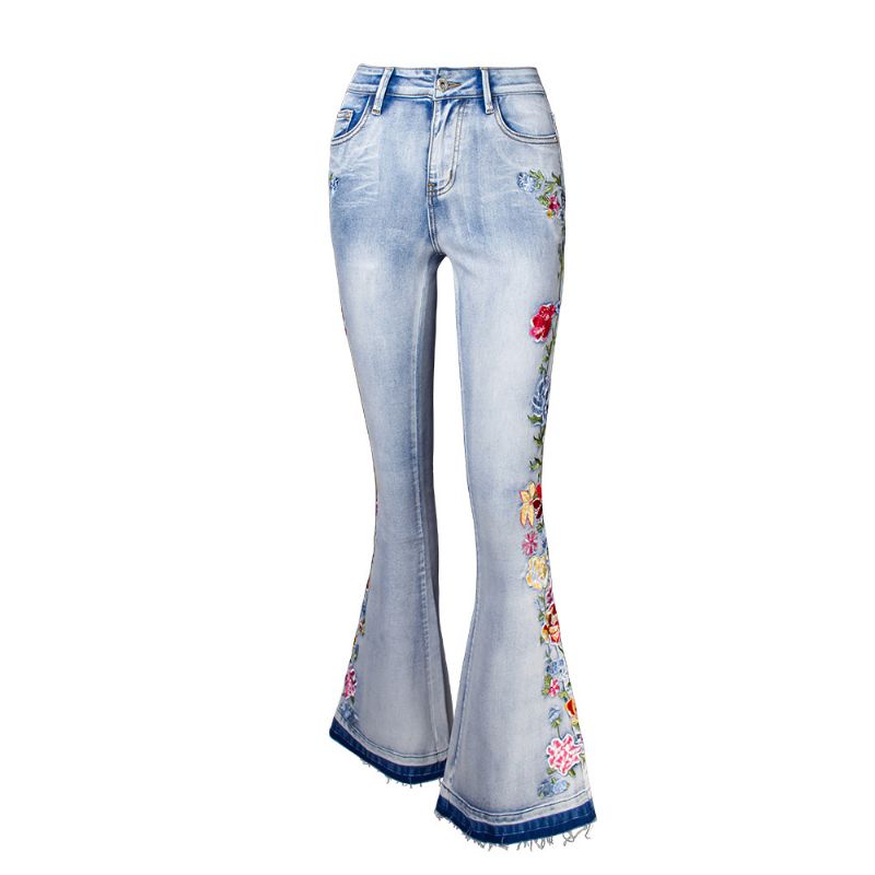 Flared Jeans Dame Tredimensionelle Broderibukser