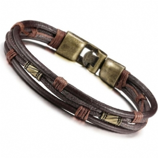 Flettet Læderreb Armbånd Fashion Personlighed Flerlags Mænds Voks Tråd Spænde