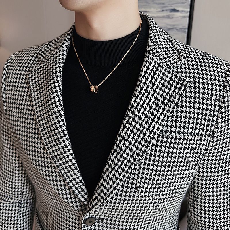 Forår 2023 Blazere Afslappet Jakkesæt Slank Plaid Jakke Houndstooth