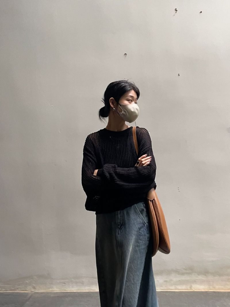 Forår Damer Temperament Mesh Striktrøje Rundhalset Pullover Løs Dækkende Kød Hul Ydertrøje