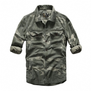 Forår Sommer Casual Langærmet Skjorte Mænd Camouflage Top Multi Pocket Tooling