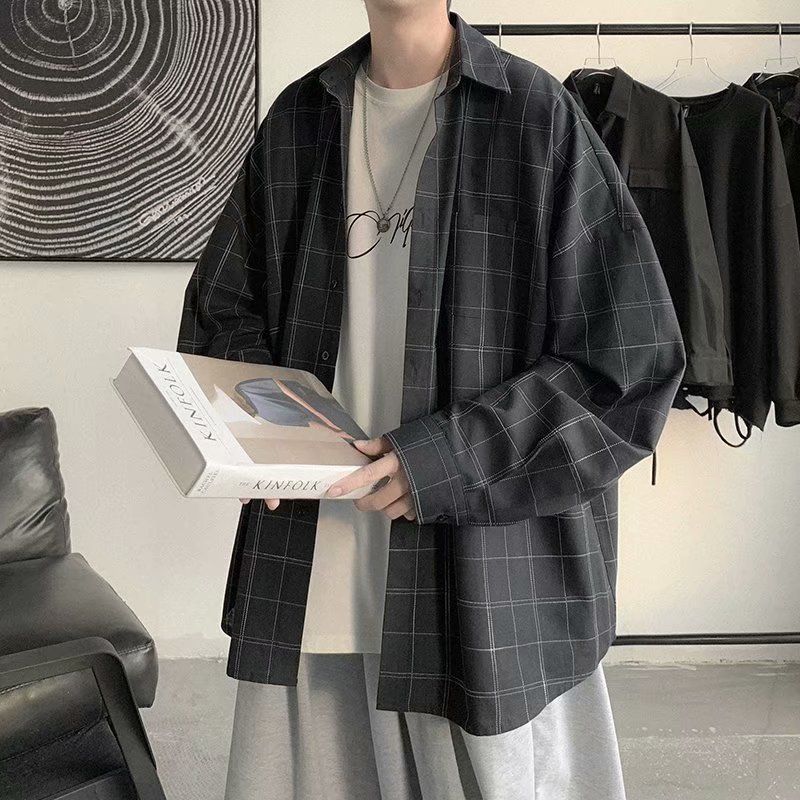 Forår Sommer Vintage Plaid Skjorte Mænd Casual Trendy Frakke