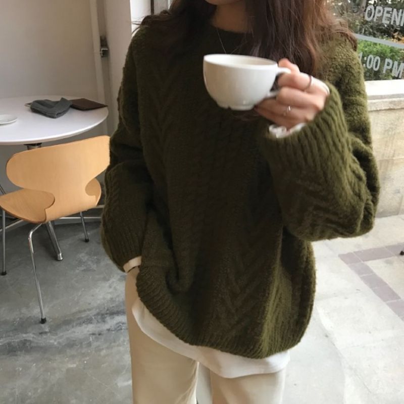 Fortykket Retro Twist Sweater Damer Efterår Og Vinter Nyt Forår Løst Doven Strik