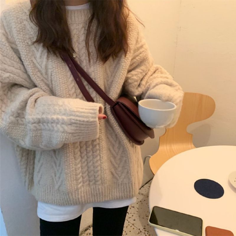 Fortykket Retro Twist Sweater Damer Efterår Og Vinter Nyt Forår Løst Doven Strik