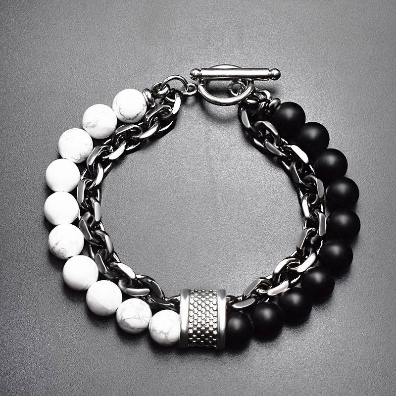 Frosted Map Stone Mænds Armbånd Beaded Metal Smykker