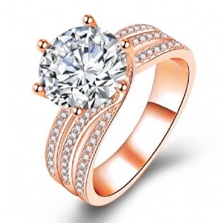 Fuld Diamant Stor Løs Stenring Avanceret Zirkon Forlovelsesring Twist Klassisk Seksbenet Ring