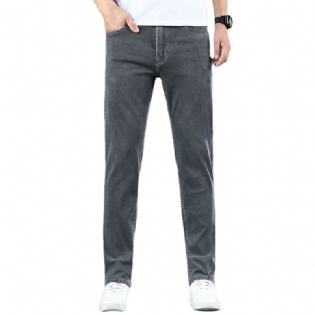 Grå Jeans Mænd Løse Lige Casual Stretch Bukser