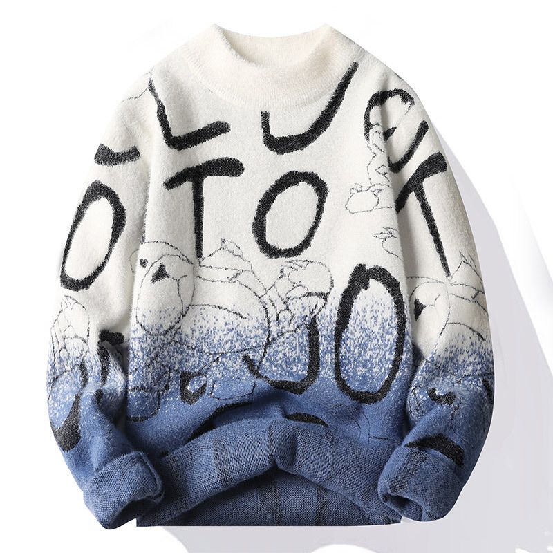 Gradient Sweater Herre 2023 Løstsiddende Parbunde Skjorte Varm Afslappet