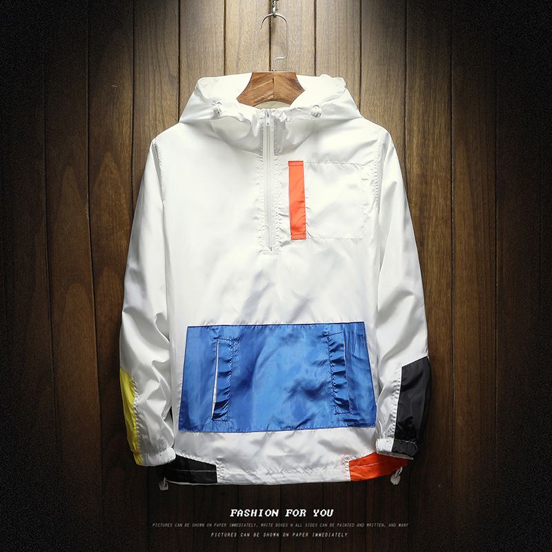 Hættejakke Til Mænd Colorblock Trendy Loose Casual