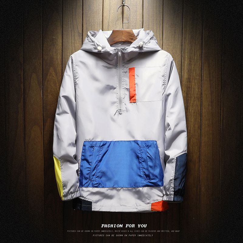 Hættejakke Til Mænd Colorblock Trendy Loose Casual