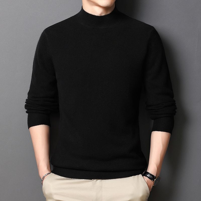Halv Rullekrave Herre Sweater Varm Ensfarvet Pullover